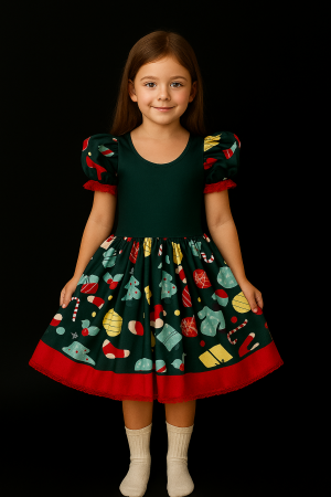 Vestido Verde Natalino Estampado