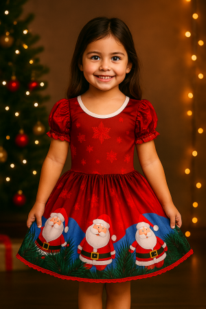 Vestido Vermelho Natalino Estampado