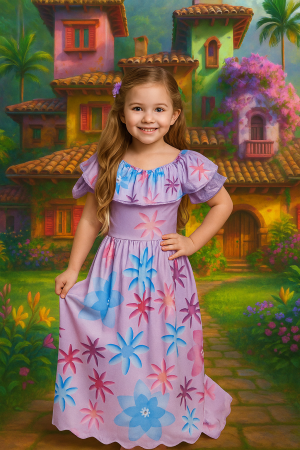 Vestido Isabela Infantil Adulto Verão Floral Traje Menina Encanto Cosplay Traje Madrigal Halloween