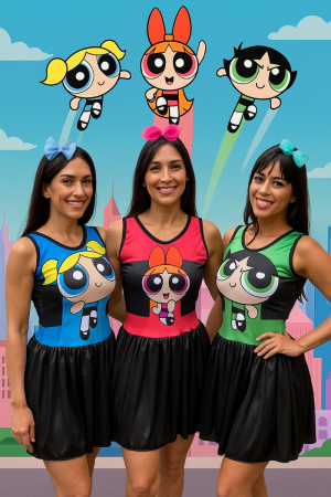 Kit 3 Vestidos Meninas Super Poderosas Infantil Adulto Docinho Florzinha Lindinha