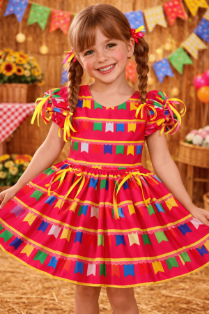 Vestido Bandeirinha Infantil Rosa